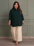 TITTLI Women Plus Size Solid Viscose Blend Three Quarter Sleeve Shirt Style Kurti (B. Green)