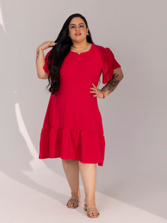 TITTLI Plus Size Women Relaxed Tiered Dress with Ruffle Sleeves(Rani)