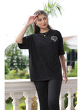 Embossed Printed Oversized T-Shirts For Women (Black)