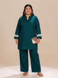 TITTLI Women's Plus Size Pure Cotton Solid Tunic and Trouser Co-Ord Set(Airforce)