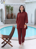 TITTLI Women Viscose Rayon Solid Shirt and Trouser Co Ord Set(Rust)