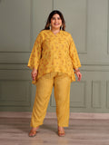 TITTLI Women Muslin Rayon Printed Tunic And Trouser Co-Ord Set (Yellow)