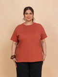 TITTLI Plus Size Pure Cotton Rust Round Neck T-Shirt For Womens