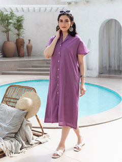 TITTLI Women Solid Pure Cotton Casual A-Line Dress (Pink)