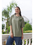 Embossed Printed Oversized T-Shirts For Women (Olive)