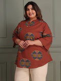 TITTLI Women Plus Size Printed Pure Cotton Mandarin Collar Casual Kurti (Rust)
