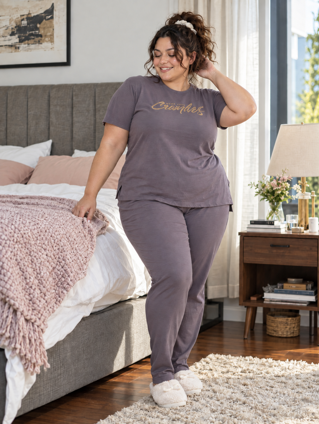Ultra Comfy Plus Size Night Suit Set (Steel Grey)