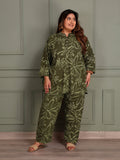 TITTLI Women All Over Printed Viscose Rayon Tunic And Trouser Co-Ord Set (Olive Green)