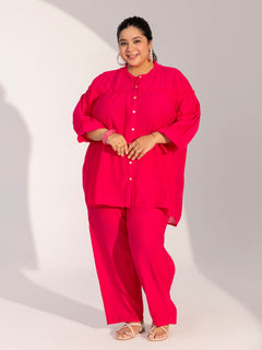 TITTLI Plus Size Women Gathered Ruffle Detail Relaxed Shirt Trousers Co-ord Set(Rani)