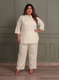 TITTLI Women Plus Size Cotton Silk Tunic & Straight Trousers Co-Ord Set (Cream)