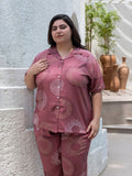 Plus Size Button-Down Shirt & Trouser Night Suit (Light Rust)