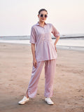 Frail Designed & Collared Tunic And Palazzo Style Trousers Co-Ord Set (Pink)