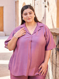 Meeka Plus Size Boxy Fit Notched Collar Co-Ord Set (D. Purple)