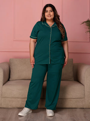 TITTLI Women Pure Cotton Shirt and Pyjama Nightsuit (Airforce)