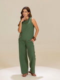 TITTLI Olive Colour Thread Hand Work Tunic & Trouser Co-Ord Set For Women
