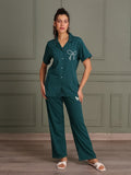 TITTLI Women Pure Cotton Shirt and Pyjama Nightsuit(Airforce)