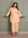TITTLI Women's Plus Size Collared Three-Quarter Sleeves Tunic Shirt And Trouser Co-Ord Set (Cream)