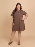 Women's Plus Size Knee Length T-Shirt (D. Brown)