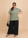TITTLI Plus Size Pure Cotton Ocean Green Round Neck T-Shirt For Womens
