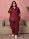 TITTLI Women Pure Cotton Shirt and Pyjama Plus Size Nightsuit(C.Red)