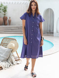 Corii Western Wear Shirt Style Dress Below Knee Length (Purple)