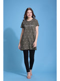 Printed Long T-Shirt For Women (Olive)