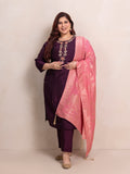 TITTLI Ethnic Motifs Design Regular Beads and Stones Handwork Kurta with Trousers & with Dupatta Set For Womens(Wine)