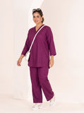 TITTLI Women Cotton Silk V-Neck Tunic & Trousers Co-Ord Set (Wine)