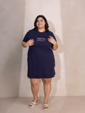 Women's Plus Size Knee Length T-Shirt (Navy Blue)