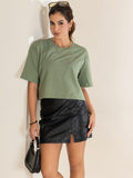 TITTLI Pure Cotton Ocean Green Round Neck T-Shirt For Womens