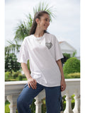 Embossed Printed Oversized T-Shirts For Women (White)