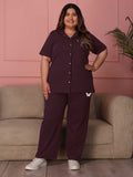 TITTLI Women Pure Cotton Shirt and Pyjama Plus Size Nightsuit(Wine)