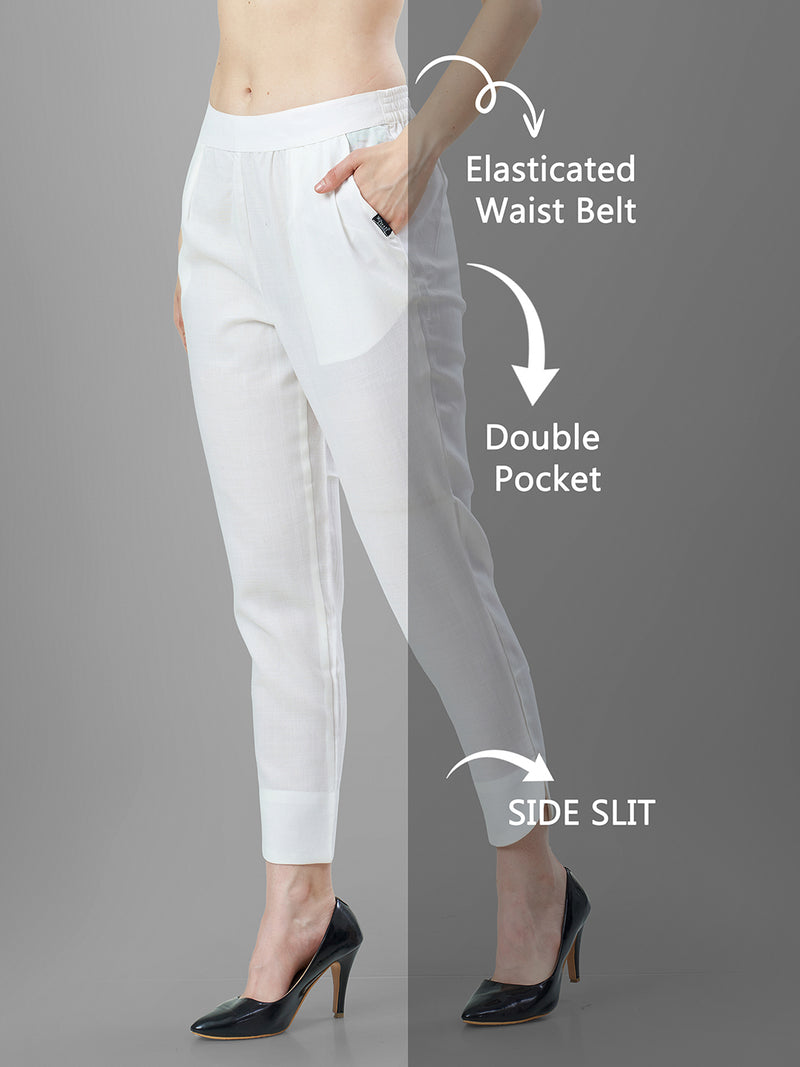 Trendy Silk Cigarette Pants for Ladies in white online | Tittli