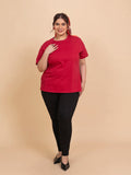 TITTLI Plus Size Pure Cotton Maroon Round Neck T-Shirt For Womens