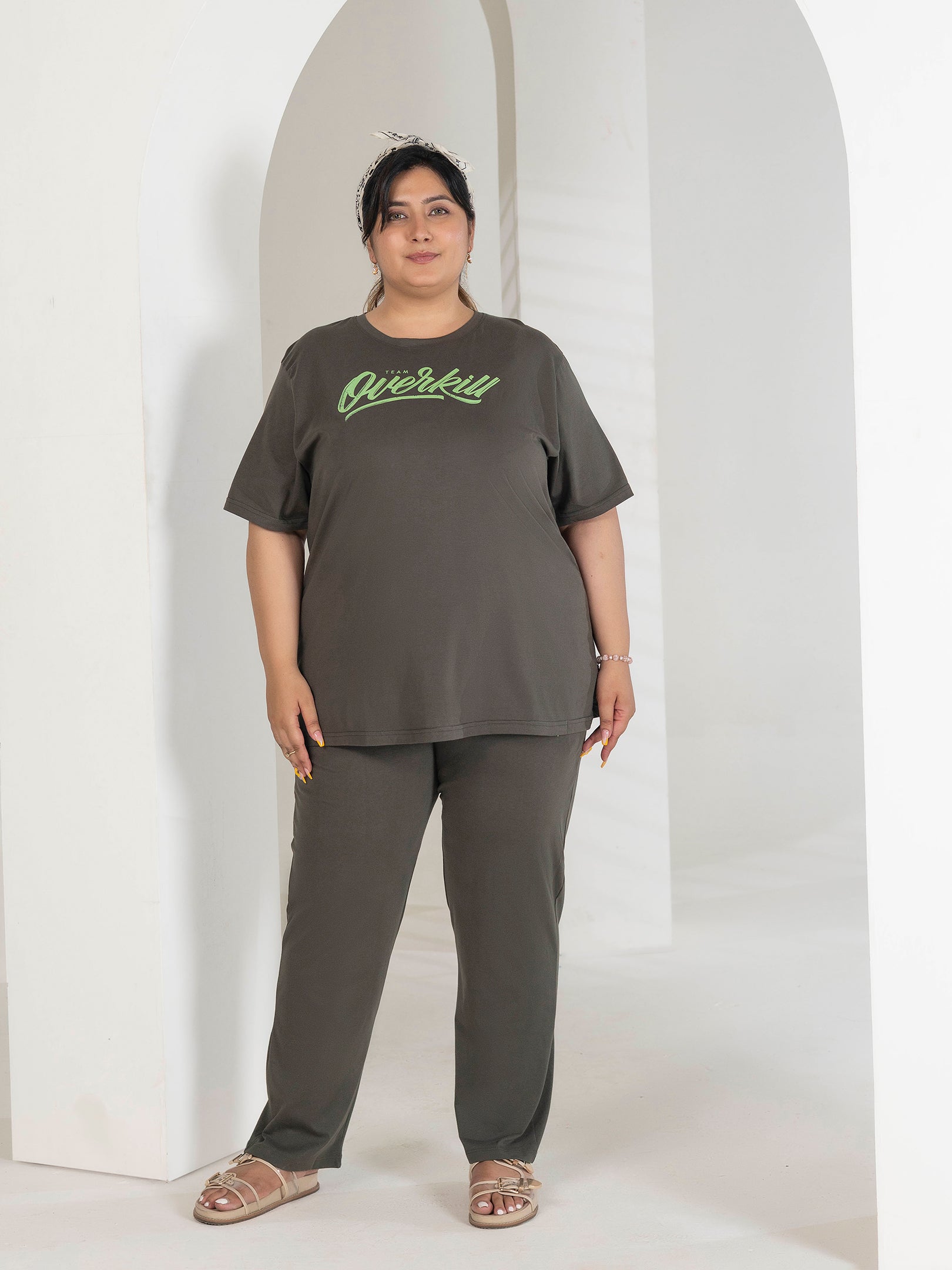 Premium Night Suit Plus Size For Ladies (Olive)