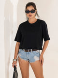 TITTLI Pure Cotton Black Round Neck T-Shirt For Womens