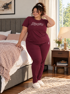 Ultra Comfy Plus Size Night Suit Set (Wine)