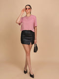 TITTLI Pure Cotton Peach Round Neck T-Shirt For Womens