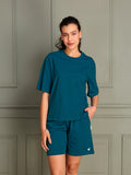 TITTLI Women Pure Cotton Solid T-Shirt and Shorts Co-Ord Set (Airforce)