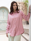 TITTLI Women Solid Satin Stretch Relaxed Fit Shirt(Peach)