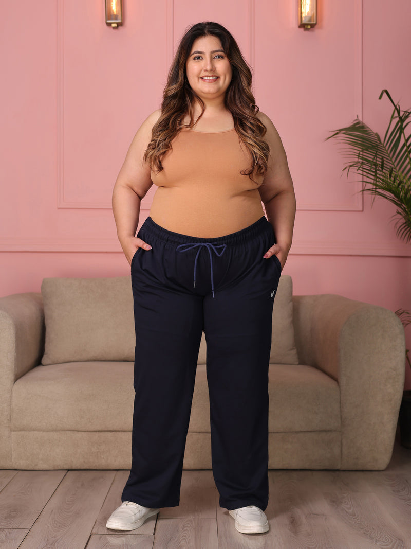 Knitted Cotton Fabric 240 GSM Heavy Quality Navy Blue Color Regular Fit Track Pant For Women
