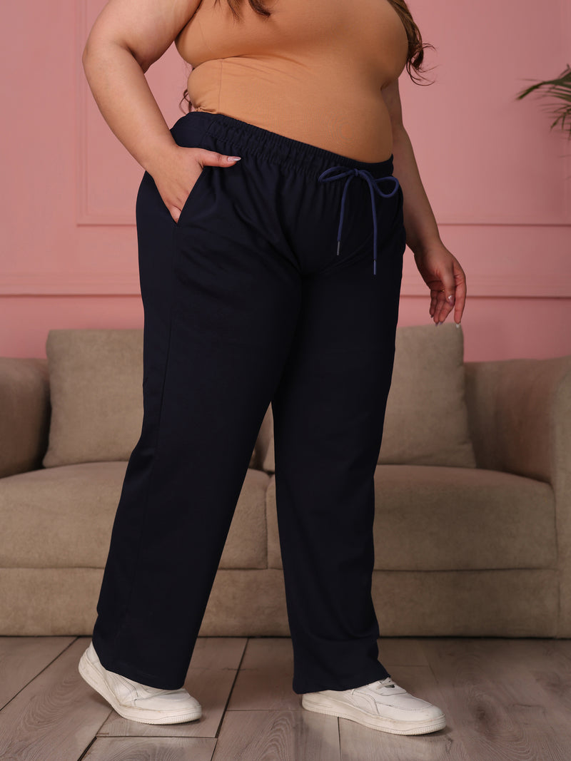 Knitted Cotton Fabric 240 GSM Heavy Quality Navy Blue Color Regular Fit Track Pant For Women