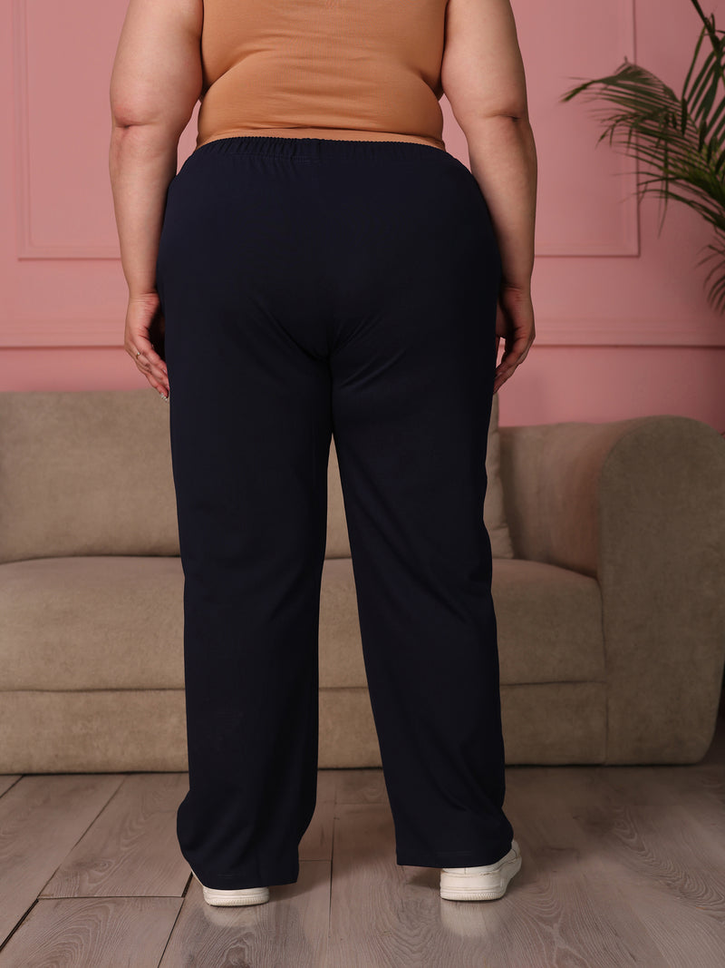 Knitted Cotton Fabric 240 GSM Heavy Quality Navy Blue Color Regular Fit Track Pant For Women