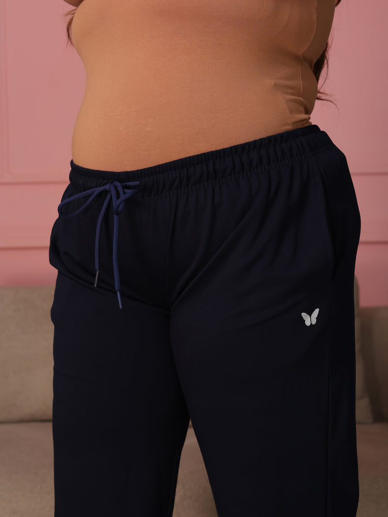Knitted Cotton Fabric 240 GSM Heavy Quality Navy Blue Color Regular Fit Track Pant For Women