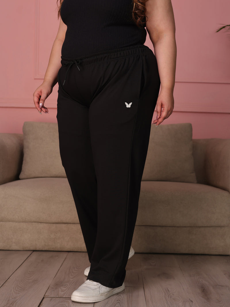 Knitted Cotton Fabric 240 GSM Heavy Quality Black Color Regular Fit Track Pant For Women