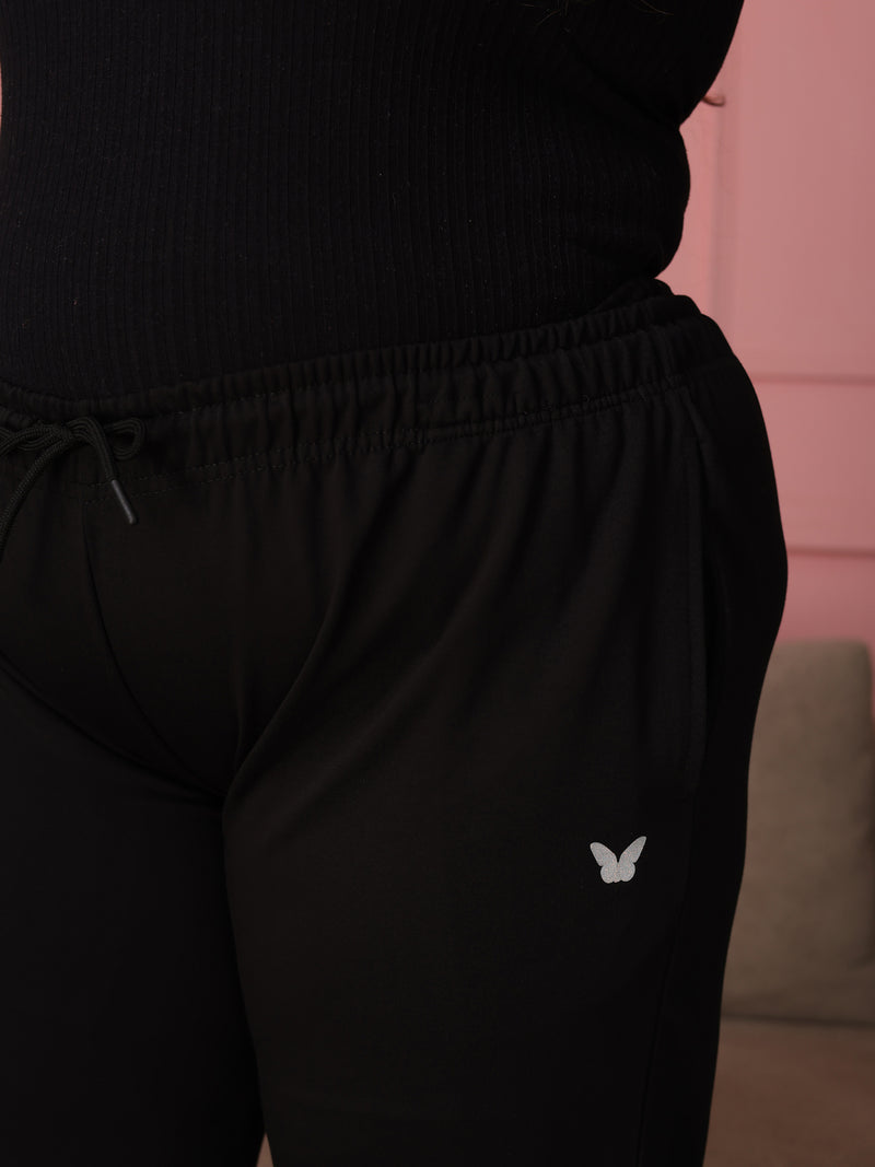 Knitted Cotton Fabric 240 GSM Heavy Quality Black Color Regular Fit Track Pant For Women