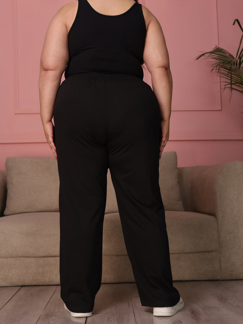 Knitted Cotton Fabric 240 GSM Heavy Quality Black Color Regular Fit Track Pant For Women