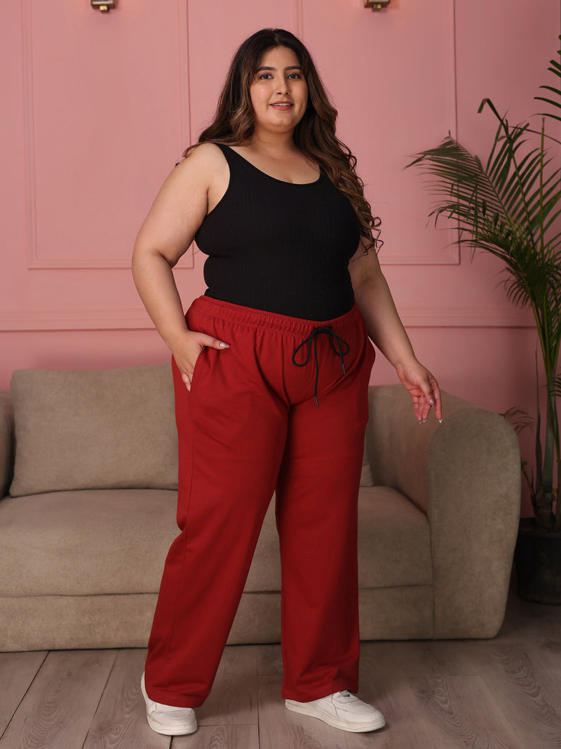 Knitted Cotton Fabric 240 GSM Heavy Quality Rust Color Regular Fit Track Pant For Women