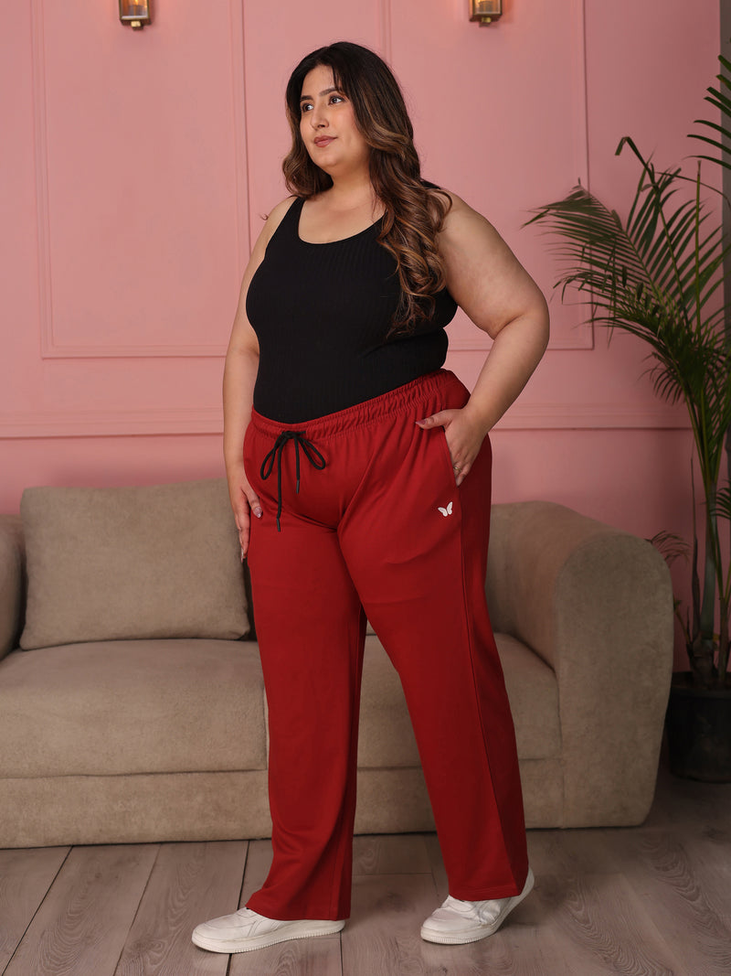 Knitted Cotton Fabric 240 GSM Heavy Quality Rust Color Regular Fit Track Pant For Women