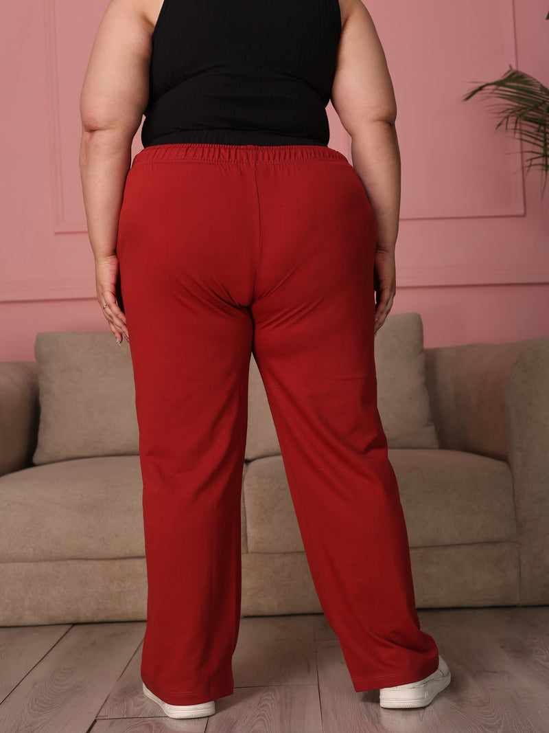 Knitted Cotton Fabric 240 GSM Heavy Quality Rust Color Regular Fit Track Pant For Women